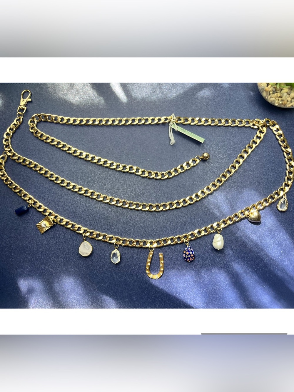 NWT ATTERRI gold tone curb chain link waist belt with mixed charms